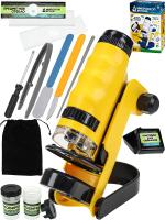 Купить Микроскоп в наборе жёлтый "Биолог" (свет,1*AАА не в к-те и 2*AG13,в кор.)(19x7,3x29 cм) в интернет-магазине Букваешка