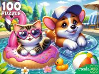 ПАЗЛЫ 100 элементов. КОТЕНОК И ЩЕНОК В БАССЕЙНЕ (арт. УК100-0235)
