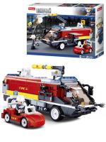 Купить РыжКот Конструктор пластиковый Sluban Пожарные.Пожарная машина аэропорта" (381дет,3 фигуры) в БУКВАЕШКА