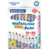 Самсон Фломастеры двусторонние утолщенные BRAUBERG PREMIUM BI-COLOR, 10 шт., 20 цветов, двухцветные