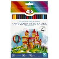 Карандаши акварельные Гамма "Классические", 36цв., шестигранные, заточен., с кистью, картон.