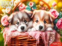 ПАЗЛЫ 1000 элементов. ДВА ЩЕНКА В КОРЗИНЕ  (арт.ХП1000-8277)