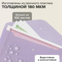 Папка-конверт с кнопкой А4 (1 шт), пастельные цвета ассорти, BRAUBERG, 0,18 мм