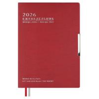 Еженедельник датированный 2026 А6+, Шеврет Глосс красный, 80 л., арт. 70343