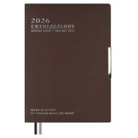 Еженедельник датированный 2026 А6+, Шеврет Глосс коричневый, 80 л., арт. 70342