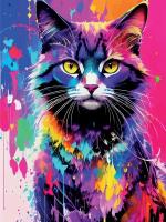 Холст с красками 40х60 см по номерам (в коробке) (30 цв.) Красочный кот (арт. Х-7919)
