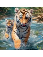 Холст с красками 40х40 см по номерам (30 цв.) Тигрята на реке (арт. Х-5622)