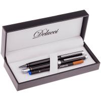 Набор Delucci, ручка шариковая + ручка-роллер, черный корпус