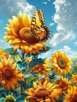 Холст с красками 30х40 см по номерам (в коробке) (30 цв.) Яркие подсолнухи (арт. Х-5201)