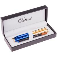 Набор Delucci Azzurro: ручка шарик., 1мм и ручка-роллер, 0,6мм, синие, корпус син/зол., подар.уп.