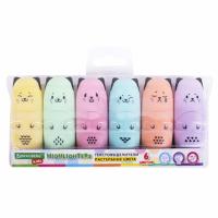 Самсон Набор текстовыделителей мини 6 ЦВЕТОВ BRAUBERG KIDS "CUTE CATS PASTEL", линия 1-5 мм, 152436