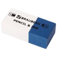 Самсон Ластик BRAUBERG "PENCIL & INK", 39х18х12 мм, для ручки и карандаша, бело-синий, 229578