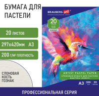 Папка для пастели БОЛЬШАЯ А3, 20л. слоновая кость ГОЗНАК 200г тиснение Холст, BRAUBERG ART,