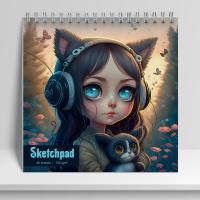 Скетчпад 40л гребень Девочка с котенком 195*195 14299-EAC глянц лам текстура 120г