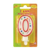 Свеча для торта с держателем ПатиБум "Цифра 0. Красное конфетти", 8см 4607145438642