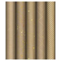 Упаковочная бумага крафт 70*100см, MESHU "Golden Pattern", 80г/м2, отд. фольгой, ассорти 5 д