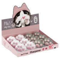 Точилка пластиковая MESHU "Little Paw", 1 отверстие, дисплей бокс, ассорти