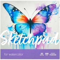 Скетчбук для акварели, 20л., 200*200 BG "Бабочка", на склейке, глянцевая ламинация, 200г/м2,