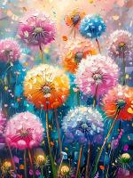 Холст с красками 30х40 см по номерам (30 цв.) Цветные одуванчики (арт. Х-5197)