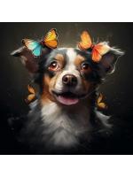 Холст с красками 30х30 см по номерам (20цв) "Собаки" Собака в бабочках (арт. Х-6351)