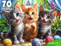 Купить ПАЗЛЫ 70 элементов. ТРИ КОТЕНКА С КЛУБКАМИ  (арт.УК70-0231) в БУКВАЕШКА