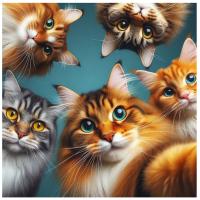 Холст с красками 40х40 см по номерам (30 цв.) Котоселфи (арт. Х-5619)