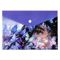 Папка для школьных тетрадей на кнопке пластиковая А5 Девушка с бабочками, арт. 69015