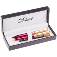 Набор Delucci Rosso: ручка шарик., 1мм и ручка-роллер, 0,6мм, синие, корпус вишн/зол., подар.уп.