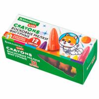 Восковые мелки фигурные BRAUBERG KIDS, 12 цветов + НАКЛЕЙКИ В ПОДАРОК!,273082