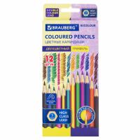 Самсон Карандаши с двухцветным грифелем BRAUBERG, 12шт., 24цв., колорбокс, 181855