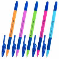 Ручка шариковая с грипом BRAUBERG, СИНЯЯ, корпус ассорти, линия 0,35мм, 144055