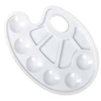 Палитра для рисования ЮНЛАНДИЯ белая, овальная, 6 ячеек для красок и 4 для смешивания, европ