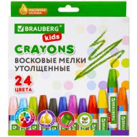 Восковые мелки утолщенные BRAUBERG KIDS, НАБОР 24 цвета, на масляной основе, 271694