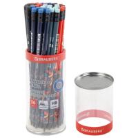 Карандаш чернографитный с принтом BRAUBERG, 1 шт, HB, с ластиком, корпус ассорти, 182023