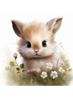 РыжКот Холст с красками 20х20 см по номерам (16цв.) "Малыши-животные" Зайчик  в цветах (арт. Х-063