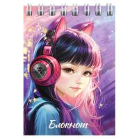 Блокнот А7, 40 л, Девочка в наушниках, клетка, арт. 70958