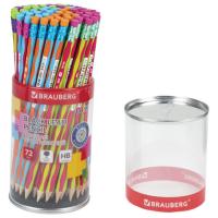 Карандаш чернографитный BRAUBERG, 1 шт., HB, с ластиком, корпус ассорти, 181760