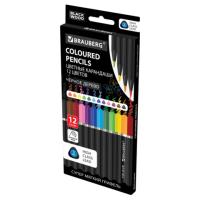 Самсон Карандаши цветные чёрное дерево BRAUBERG, 12 цветов, грифель мягкий 3 мм, 181948