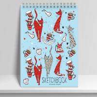 Скетчбук 80л гребень А5+ Изящные кошки 12778-EAC обл БЦ софт-тач лам 100г