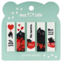 Флажки-закладки MESHU "Cute kitten" пластиковые с дизайном, 45*12мм, 20л*5 цветов, пакет с е