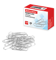 Скрепки BRAUBERG, 28 мм, оцинкованные, 100 шт., в картонной коробке