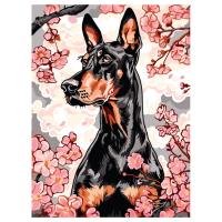 Картина по номерам на картоне ТРИ СОВЫ "Доберман и сакура", 30*40, с акриловыми красками и к