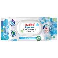 Бумага туалетная влажная 77 шт., БИОРАЗЛАГАЕМАЯ, смываемая, с пластиковым клапаном, LAIMA, 1