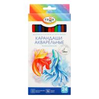 Карандаши акварельные Гамма "Классические", 24цв., шестигранные, заточен., с кистью, картон.