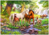 Холст с красками Картины по номерам. Лошади в чудесной долине, 30x40 см