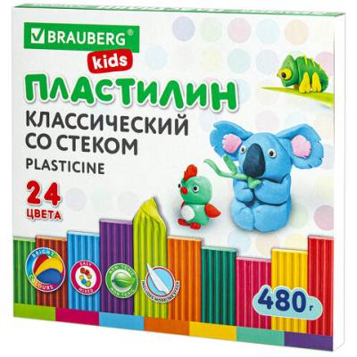 Самсон Пластилин классический BRAUBERG KIDS, 24 цвета, 480 грамм, стек, ВЫСШЕЕ КАЧЕСТВО, 106437