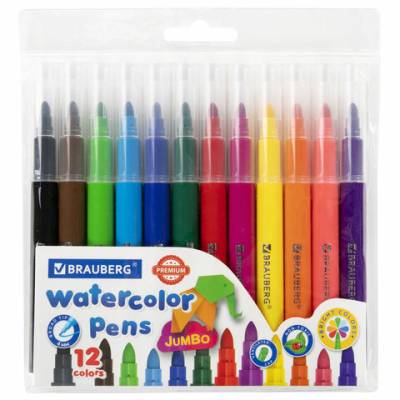 Самсон Фломастеры утолщенные 12 цветов, вентилируемый колпачок BRAUBERG, ПВХ-упаковка, 152196