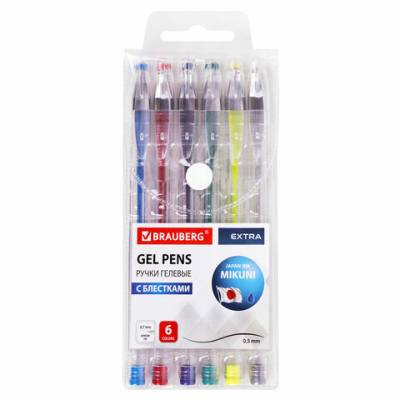 Самсон Ручки гелевые БЛЕСТКИ BRAUBERG "EXTRA", НАБОР 6 ЦВЕТОВ, узел 0,7 мм, линия 0,5 мм, 143908