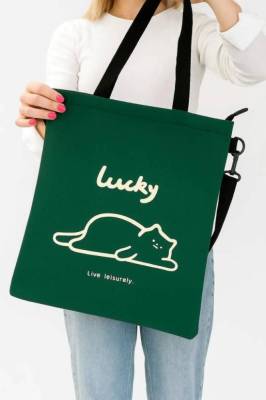 Милота Сумка шоппер "Lucky cat", green