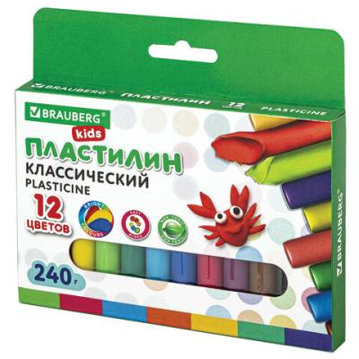 Самсон Пластилин классический BRAUBERG KIDS, 12 цветов, 240 г, ВЫСШЕЕ КАЧЕСТВО